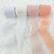 Tivamiko Torn Edge Ribbon, Chiffon & Satin Floral Wrap, Offwhite Series, 4 Color Set, 1.5 Inch x 16 Feet Each