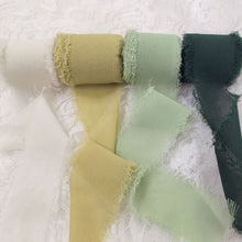 Load image into Gallery viewer, Tivamiko Torn Edge Ribbon, Chiffon &amp; Satin Floral Wrap, Green Series, 4 Color Set, 1.5 Inch x 16 Feet Each
