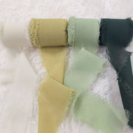 Tivamiko Torn Edge Ribbon, Chiffon & Satin Floral Wrap, Green Series, 4 Color Set, 1.5 Inch x 16 Feet Each