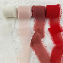 Load image into Gallery viewer, Tivamiko Torn Edge Ribbon, Chiffon &amp; Satin Floral Wrap, Red Series, 4 Color Set, 1.5 Inch x 16 Feet Each
