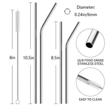 Load image into Gallery viewer, Tivamiko 24 pack Reusable Stainless Steel Straws with Case &amp; 4 Brushes - Fits 30oz &amp; 20oz Tumblers (Long &amp; Short) - Dishwasher Safe, BPA-Free, Silver

